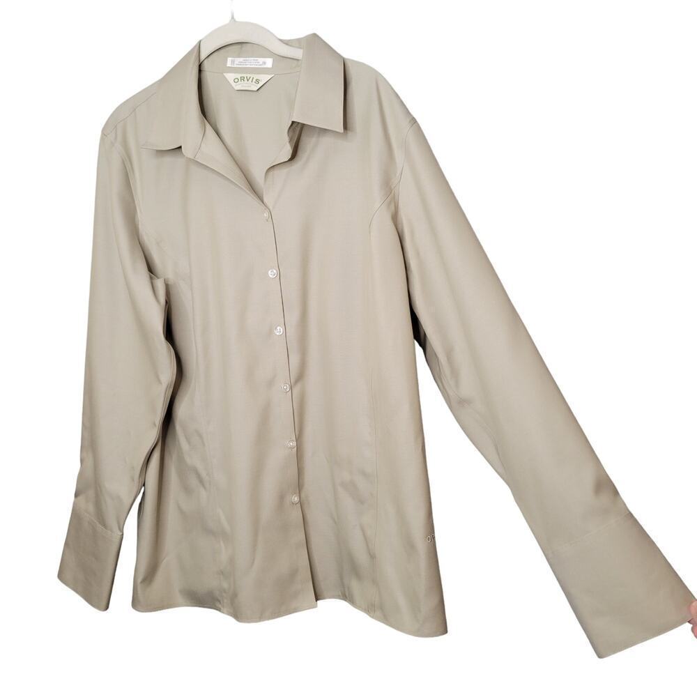 Orvis Button Up shirt Women's Size 18 XL 100% Cotton Green L/S Non-Wrinkle Top